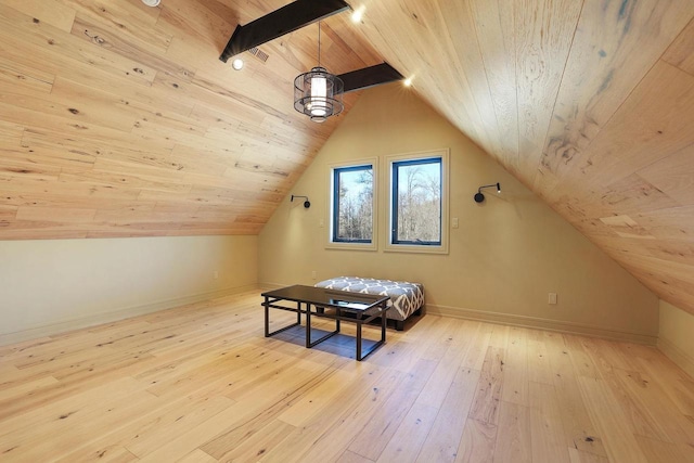 W4310 33rd St, Necedah, WI 54646 - additional living space with wood ceiling, vaulted ceiling, wood-type flooring, and baseboards