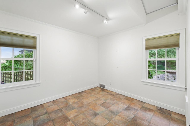 923 Swarthmore Ct, Madison, WI 53705 - spare room with rail lighting, plenty of natural light, baseboards, and crown molding