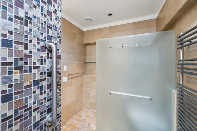 923 Swarthmore Ct, Madison, WI 53705 - full bath with a towel warming rack, a tile shower, and radiator
