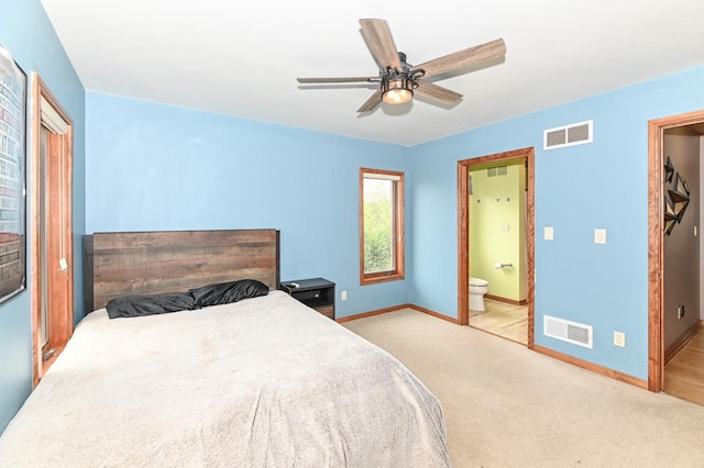 7601 S Cambridge Dr, Franklin, WI 53132 - bedroom with baseboards, carpet, connected bathroom, and ceiling fan
