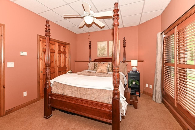 7601 S Cambridge Dr, Franklin, WI 53132 - bedroom featuring carpet flooring, a paneled ceiling, baseboards, and ceiling fan