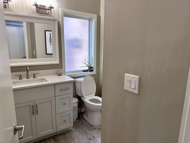 7601 S Cambridge Dr, Franklin, WI 53132 - half bath with wood finished floors, vanity, and toilet