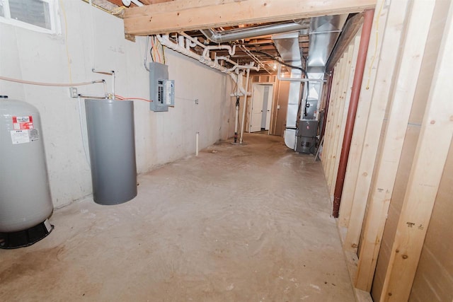 1646 Cty Rd, Ho, Sturgeon Bay, WI 54235 - unfinished basement with electric panel, water heater, and heating unit