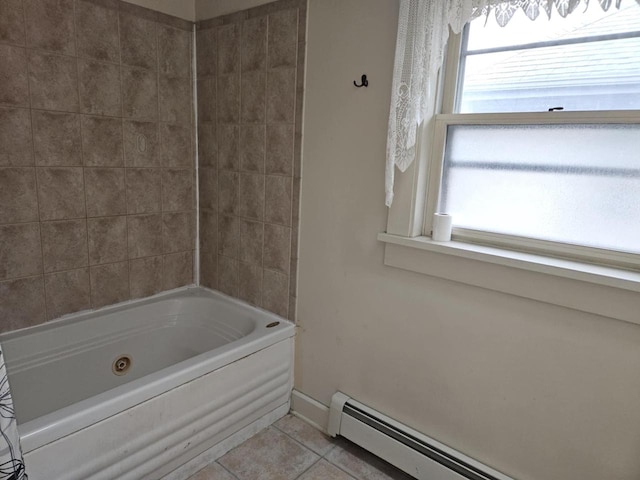 3513 Washington Ave, Racine, WI 53405 - full bathroom with tile patterned flooring, baseboard heating, and tub / shower combination