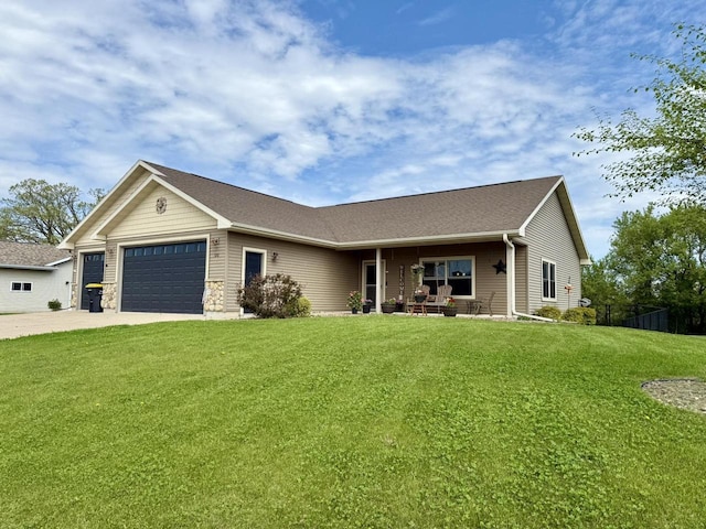 520 Alyssa St, Tomah, WI 54660 - ranch-style house featuring a garage, a front yard, a porch, and concrete driveway