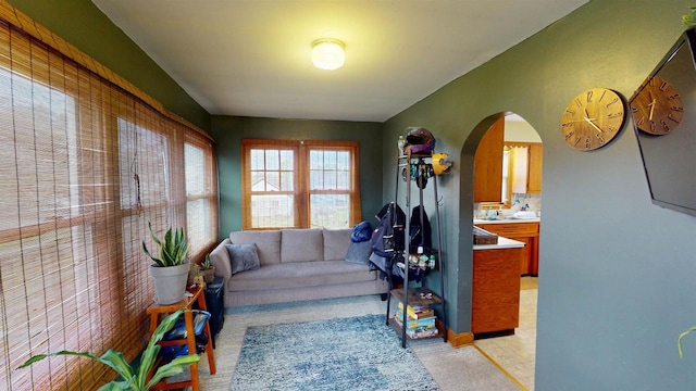 5869 State Highway 27, Sparta, WI 54656 - living room featuring arched walkways
