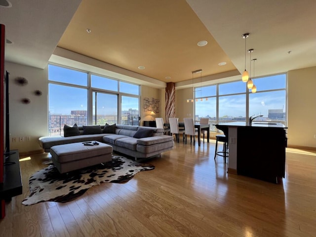 106 W Seeboth St Unit 503, Milwaukee, WI 53204 - living area featuring wood finished floors, floor to ceiling windows, and a view of city