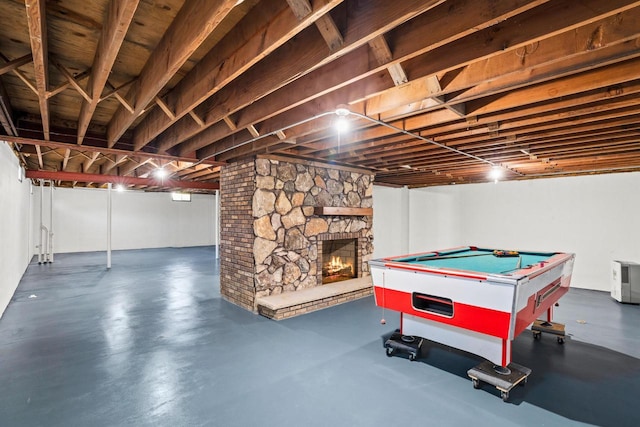 9 Sandalwood Ct, Wind Point, WI 53402 - finished basement featuring pool table and a stone fireplace