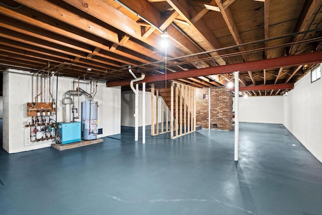 9 Sandalwood Ct, Wind Point, WI 53402 - unfinished below grade area with water heater, stairs, and a heating unit