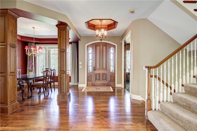 7379 124th St, Chippewa Falls, WI 54729 - entryway with a chandelier, wood finished floors, and stairs