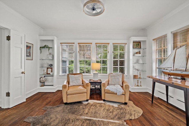 3468 N Summit Ave, Milwaukee, WI 53211 - living area featuring ornamental molding, wood finished floors, plenty of natural light, and built in shelves