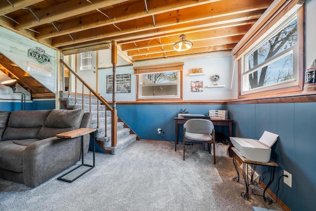 1083 Kenwood St, Green Bay, WI 54304 - living area featuring plenty of natural light, stairs, and carpet flooring