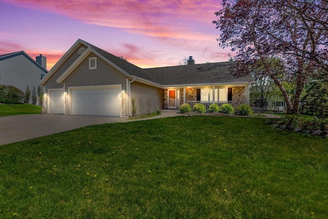 508 Eastern Trl, Mukwonago, WI 53149 - ranch-style house with a porch, a garage, a yard, and driveway