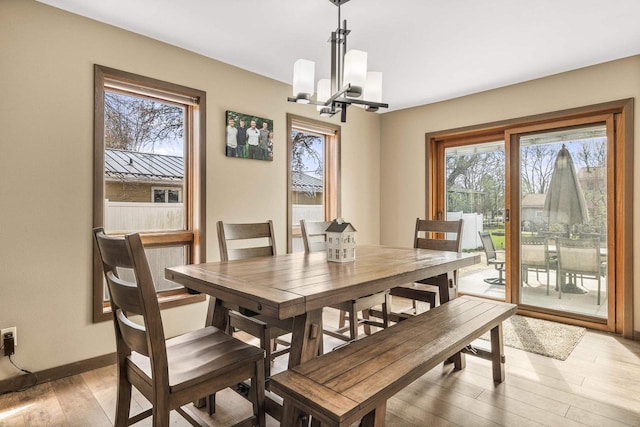 416 Sommers St, Stevens Point, WI 54481 - dining room featuring light wood-style flooring, plenty of natural light, a chandelier, and baseboards