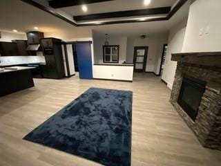 20398 64th Ave, Chippewa Falls, WI 54729 - reception with a stone fireplace, recessed lighting, and beamed ceiling