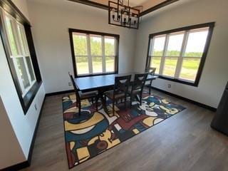 20398 64th Ave, Chippewa Falls, WI 54729 - dining space with a chandelier, wood finished floors, and baseboards