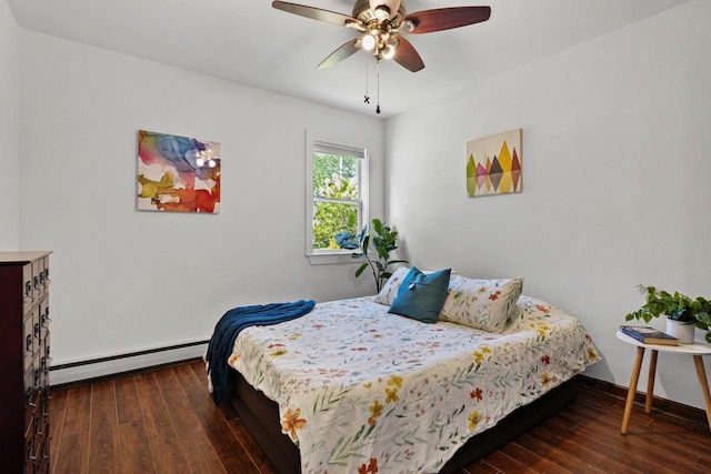 3486 Hargrove St, Madison, WI 53714 - bedroom featuring a baseboard heating unit, hardwood / wood-style floors, baseboards, and a ceiling fan