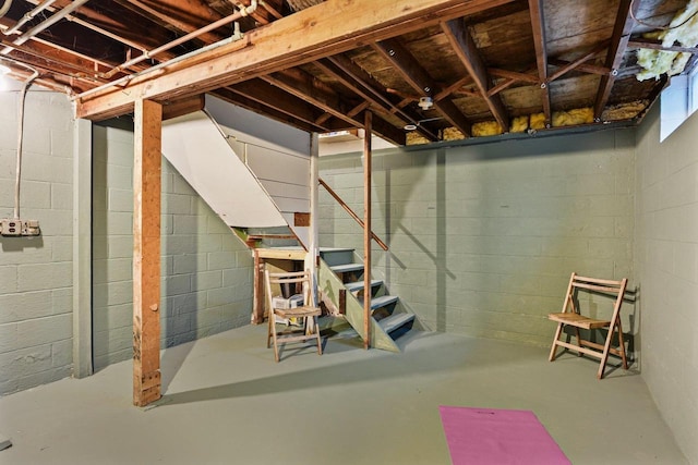 3486 Hargrove St, Madison, WI 53714 - unfinished basement with stairs and concrete block wall