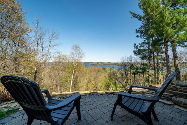 519 Grandview Heights Ct, Menomonie, WI 54751 - view of patio / terrace with a water view
