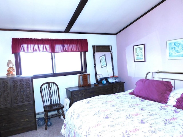 8305 Half Moon Dr, Iron River, WI 54847 - bedroom with carpet floors and beamed ceiling