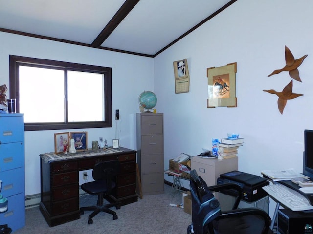 8305 Half Moon Dr, Iron River, WI 54847 - carpeted office with lofted ceiling and a baseboard radiator
