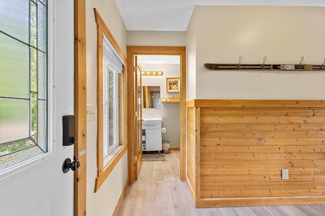 N5101 Hemlock St, Poynette, WI 53955 - corridor with light wood finished floors and a sink