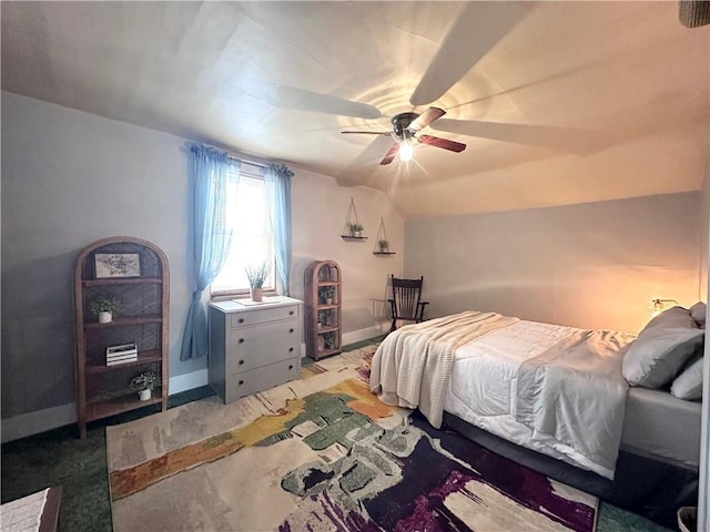 806 W Elm St, Chippewa Falls, WI 54729 - carpeted bedroom with baseboards, a ceiling fan, and lofted ceiling