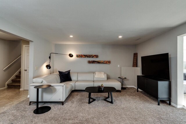 5402 Comanche Way, Madison, WI 53704 - living area featuring stairs, baseboards, recessed lighting, and carpet