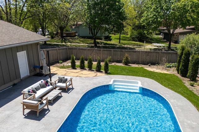 5402 Comanche Way, Madison, WI 53704 - view of swimming pool featuring a fenced backyard, a patio, outdoor lounge area, and a hot tub