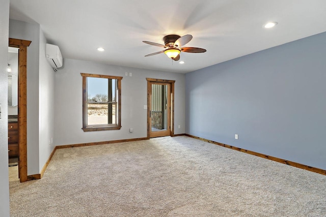 N5911 County Road Dd, Burlington, WI 53105 - spare room with a wall mounted AC, carpet, ceiling fan, baseboards, and recessed lighting