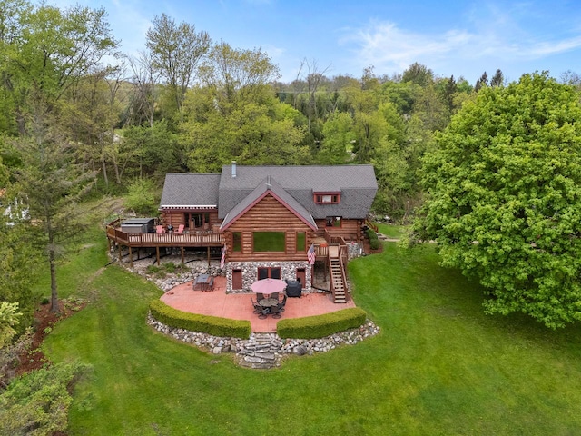 644 County Highway K, Hartford, WI 53027 - rear view of property featuring stairs, a deck, log siding, and a patio