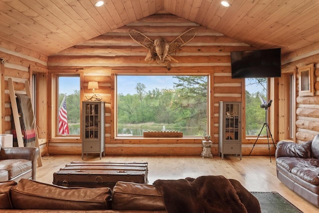 644 County Highway K, Hartford, WI 53027 - living room with lofted ceiling, plenty of natural light, wood finished floors, recessed lighting, and wooden ceiling