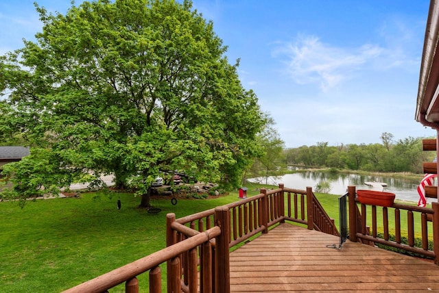644 County Highway K, Hartford, WI 53027 - wooden terrace featuring a water view and a lawn