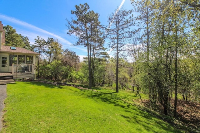 W8849 Deer Run Trl, Cambridge, WI 53523 - view of grassy yard featuring a deck