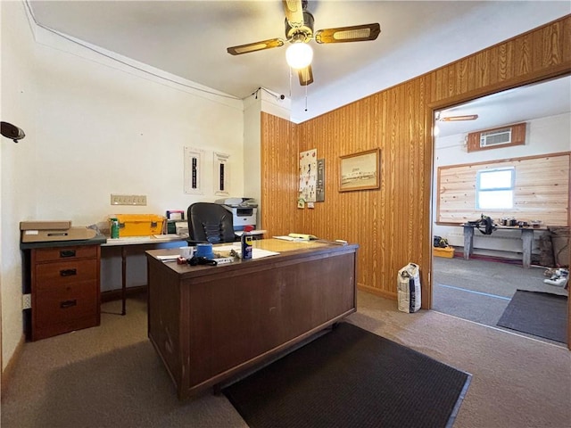 111 Arlington Ave Unit 1-12, Cameron, WI 54822 - office space with carpet flooring, a ceiling fan, and wood walls