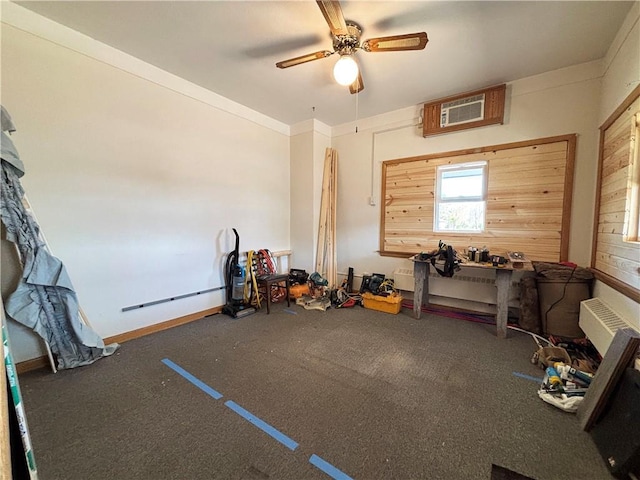111 Arlington Ave Unit 1-12, Cameron, WI 54822 - rec room featuring ceiling fan, a wall mounted AC, and carpet floors