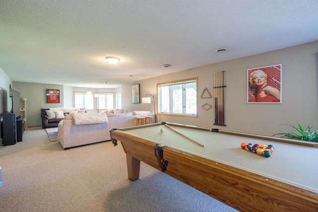 1502 Marquardt Rd, Wausau, WI 54403 - rec room featuring a textured ceiling, carpet floors, and billiards