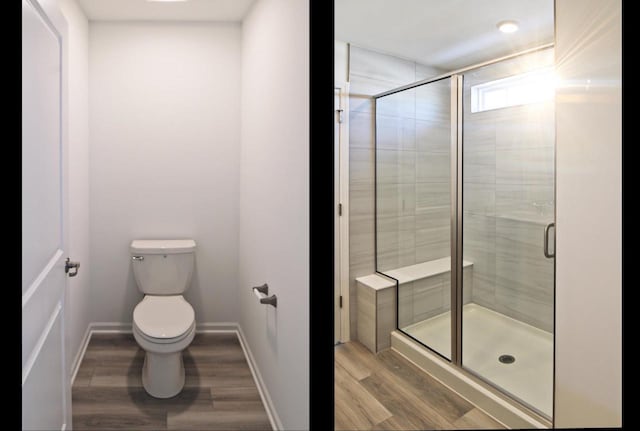 4004 Banbury St, Windsor, WI 53598 - full bath with wood finished floors, toilet, a shower stall, and baseboards