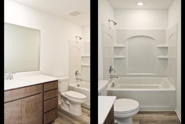 4004 Banbury St, Windsor, WI 53598 - bathroom featuring toilet, shower / tub combination, wood finished floors, and vanity
