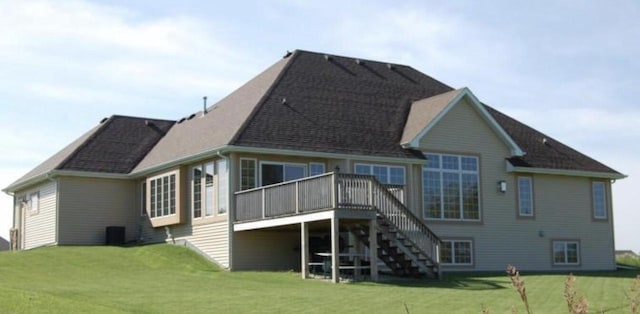 6454 Heritage Ave, Mount Pleasant, WI 53406 - rear view of house with stairs, a deck, a yard, and roof with shingles