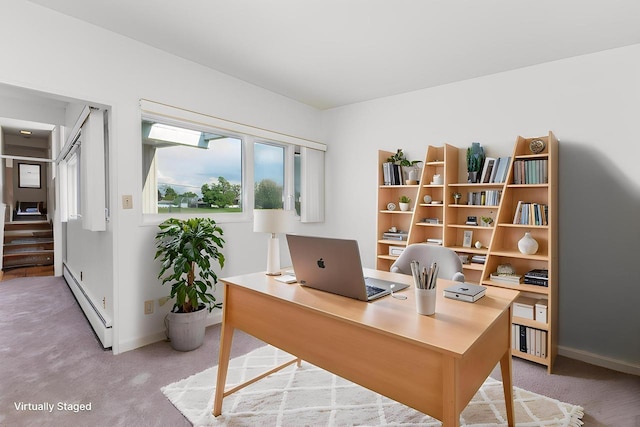 30 Elmer St, Platteville, WI 53818 - home office with a baseboard radiator, light colored carpet, and baseboards