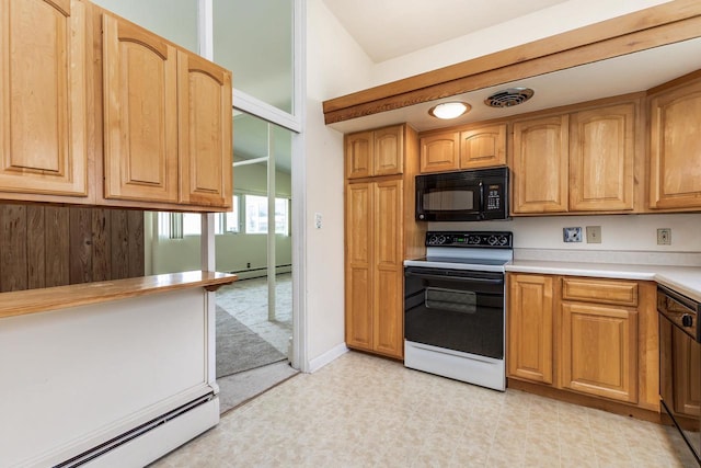 30 Elmer St, Platteville, WI 53818 - kitchen with black appliances, baseboard heating, and light countertops
