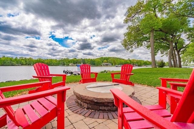 W11601 Demynck Rd, Lodi, WI 53555 - view of patio with a water view and a fire pit