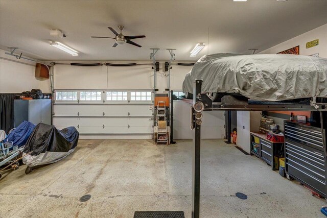 W11601 Demynck Rd, Lodi, WI 53555 - garage featuring ceiling fan