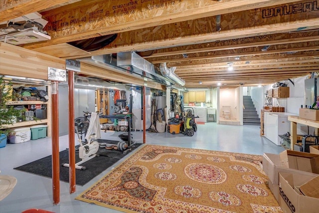 W11601 Demynck Rd, Lodi, WI 53555 - unfinished basement with stairway and separate washer and dryer