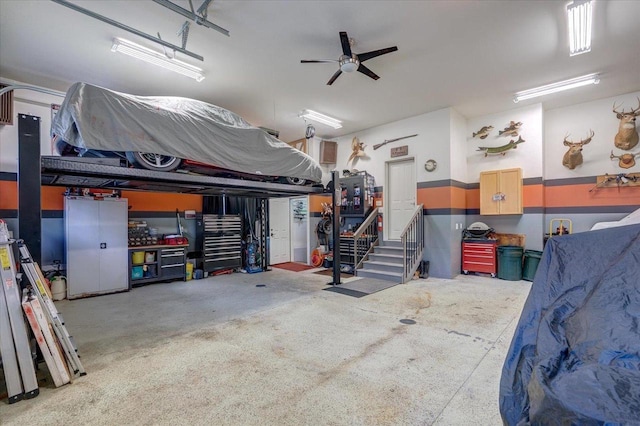 W11601 Demynck Rd, Lodi, WI 53555 - garage featuring ceiling fan