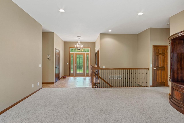 6056 Sharonwood Ln, Stevens Point, WI 54482 - entrance foyer with a chandelier, carpet, recessed lighting, and baseboards