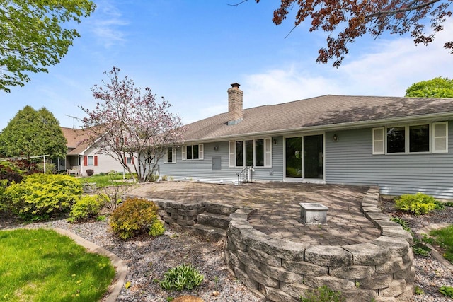 back of property with a patio and a chimney