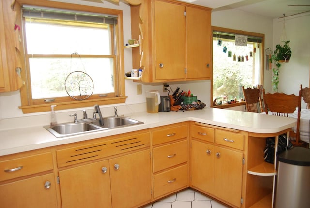 3207 County Rd W, Port Washington, WI 53074 - kitchen with light countertops, a sink, a peninsula, and healthy amount of natural light