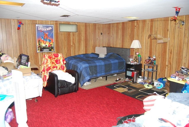 3207 County Rd W, Port Washington, WI 53074 - carpeted bedroom featuring wood walls